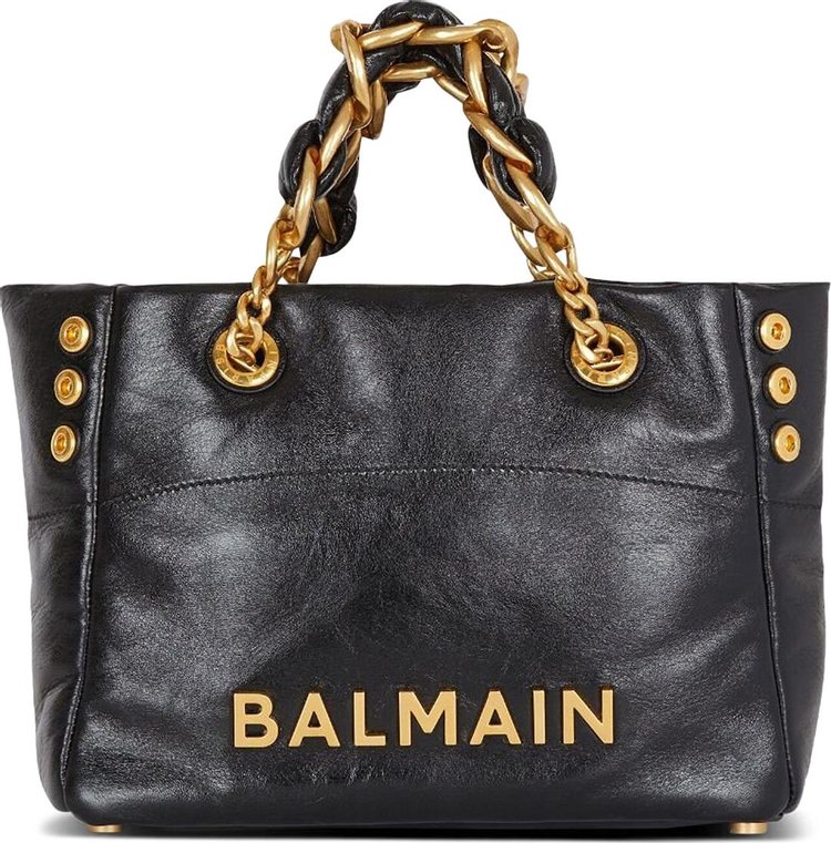 Balmain 1945 Soft Crinkled Leather Tote Bag Black