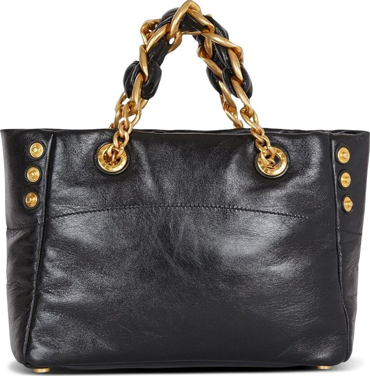 Balmain 1945 Soft Crinkled Leather Tote Bag Black