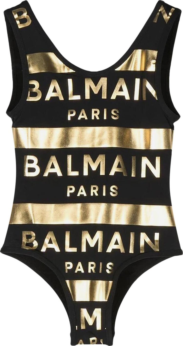 Balmain Kids Logo Printed Low Back Swimsuit 'Black'