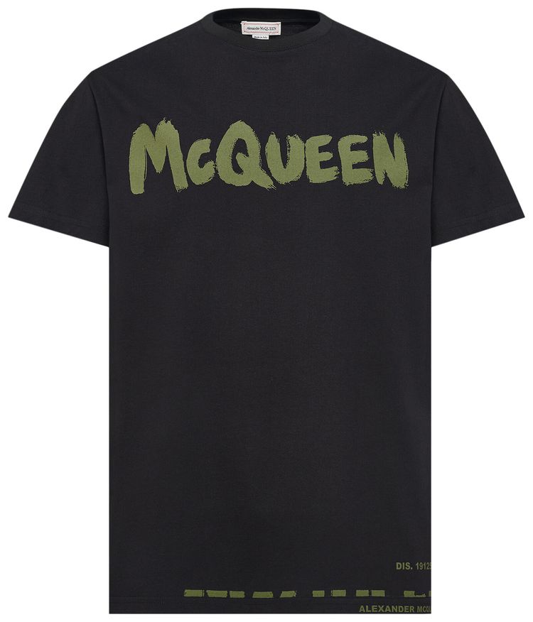 Alexander McQueen Graffiti T Shirt BlackKhaki