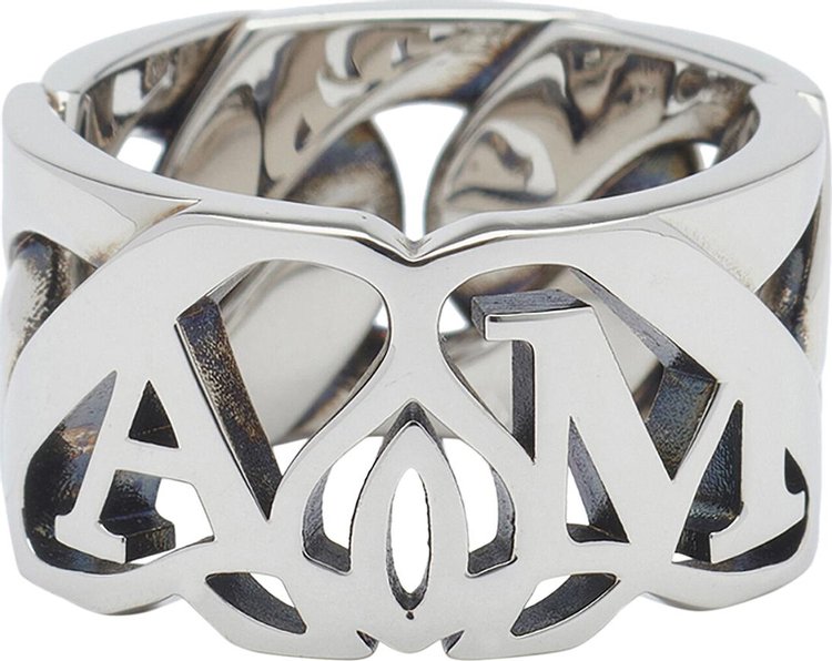 Alexander McQueen Seal Logo Chain Ring 'Antique Silver'