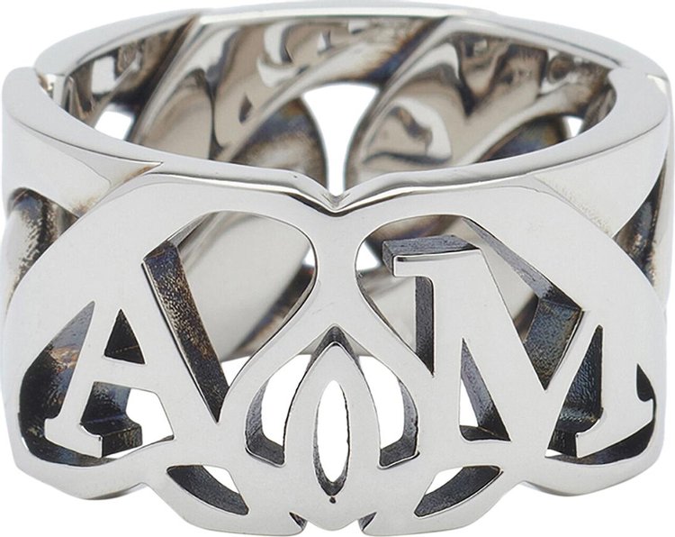 Alexander McQueen Seal Logo Chain Ring Antique Silver