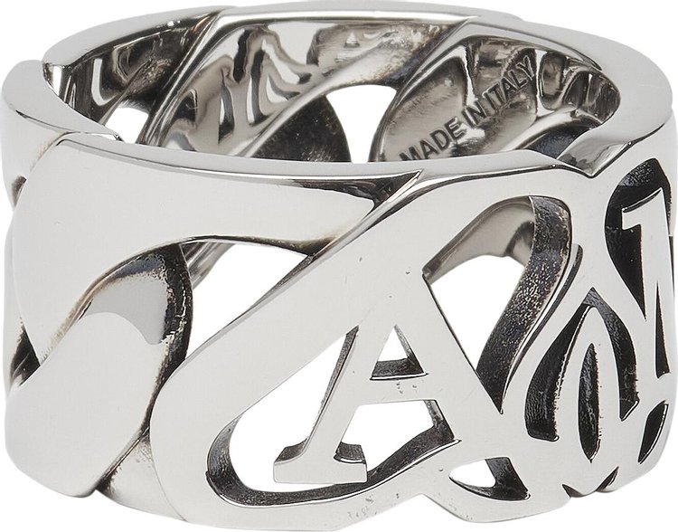 Alexander McQueen Seal Logo Chain Ring Antique Silver