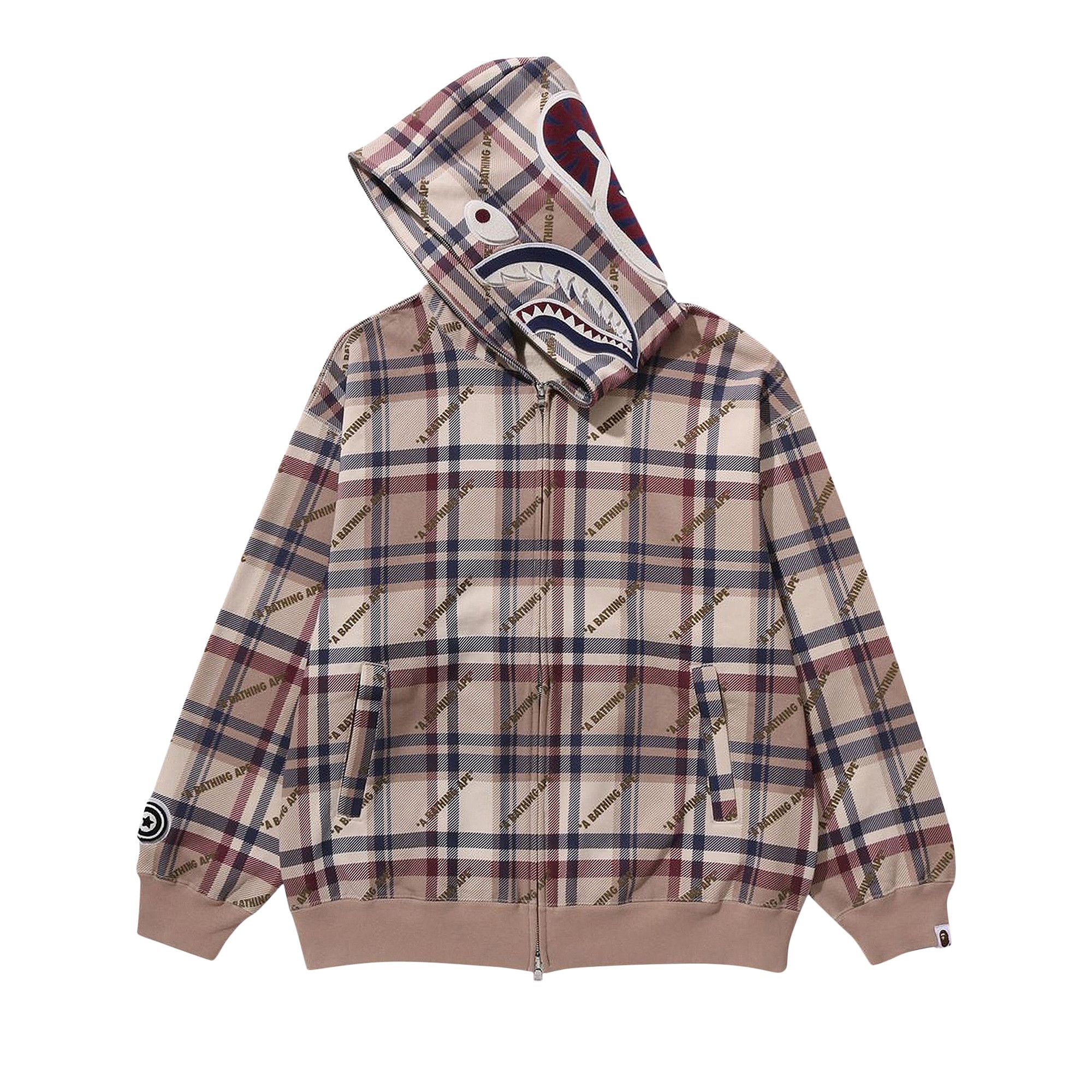 【第1位獲得！】 Buy BAPE Logo Check Pattern Shark Full Zip Hoodie 'Beige トップス