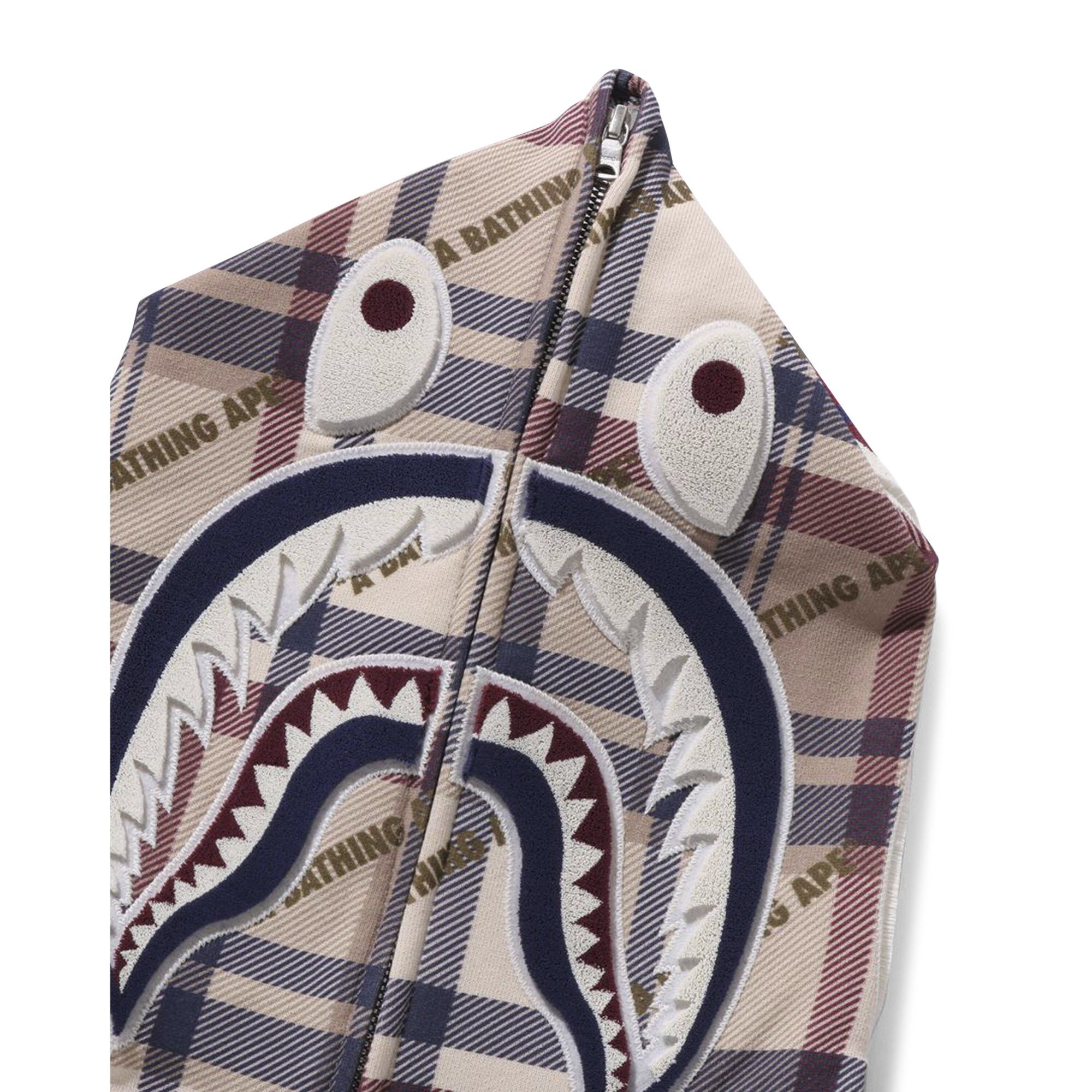 Buy BAPE Logo Check Pattern Shark Full Zip Hoodie 'Beige