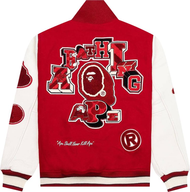 BAPE Multi Motif Varsity Jacket Red