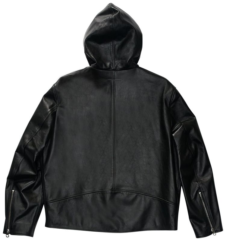 MM6 Maison Margiela Hooded Leather Jacket Black