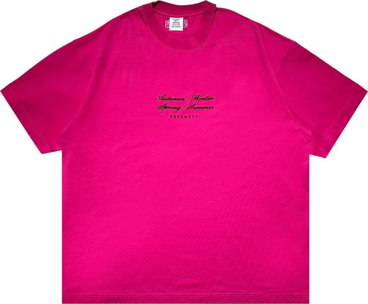 Vetements Open Shoulder 4 Seasons Embroidered T-Shirt 'Hot Pink'