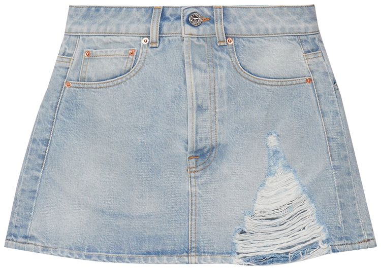 Vetements Destroyed Denim Mini Skirt Blue