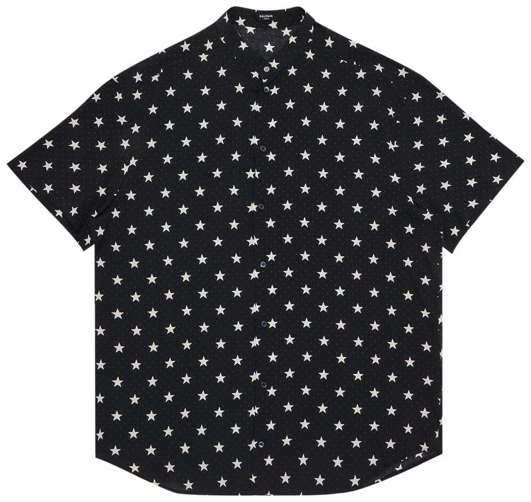 Balmain Short Sleeve Stars Print Shirt BlackIvory