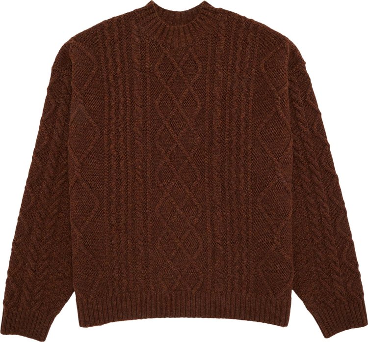 Kapital Cable Knit Elbow Crew Sweater 'Brown'