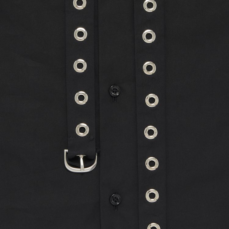 Off White Poplin Belt Eyelets Cross Shirt Black