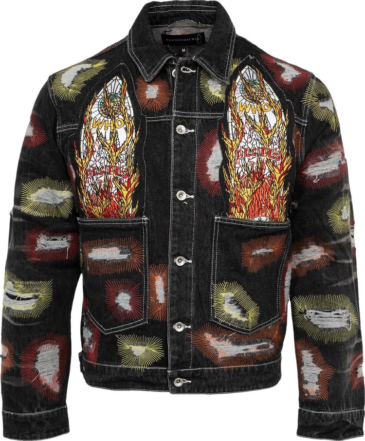 Who Decides War All Over Embroidery Trucker Jacket Multicolor