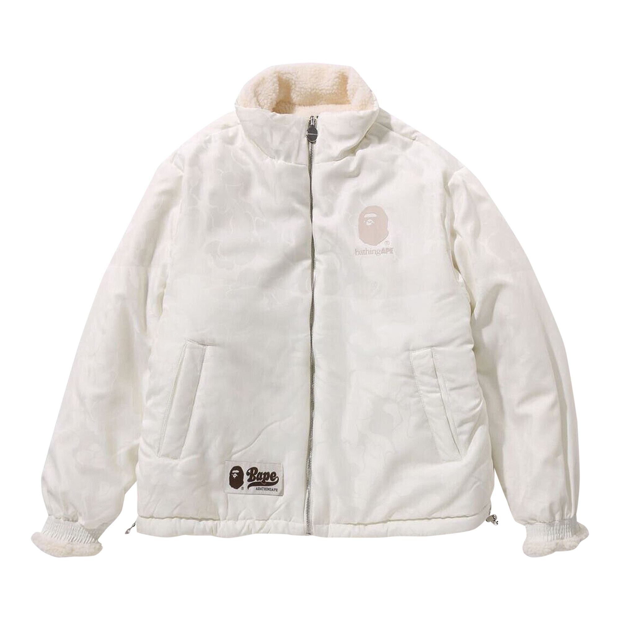 Size xl BAPE Tonal Solid Camo Sherpa Reversible Jacket Ivory