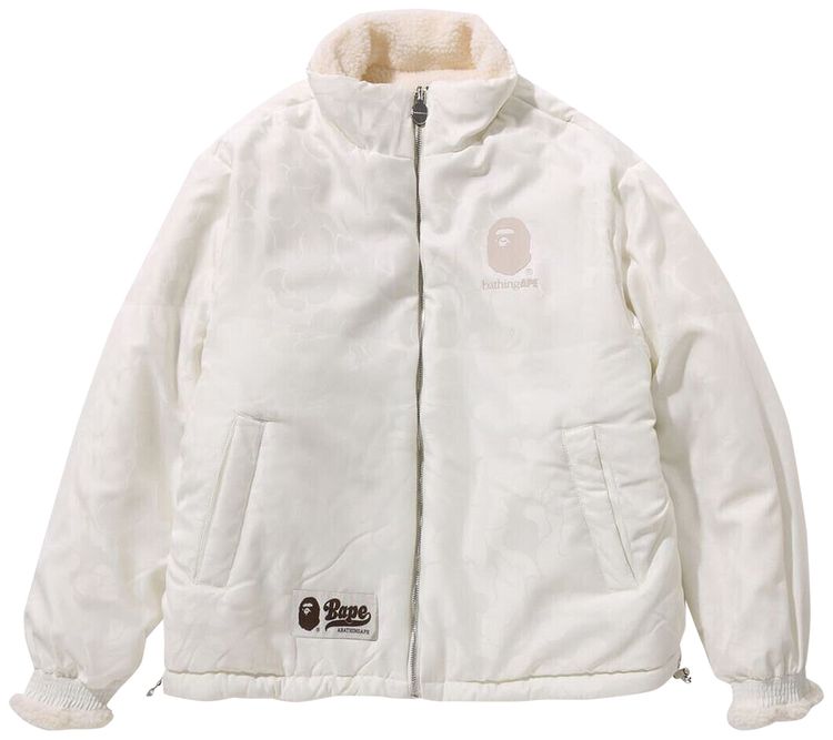 BAPE Tonal Solid Camo Sherpa Reversible Jacket Ivory