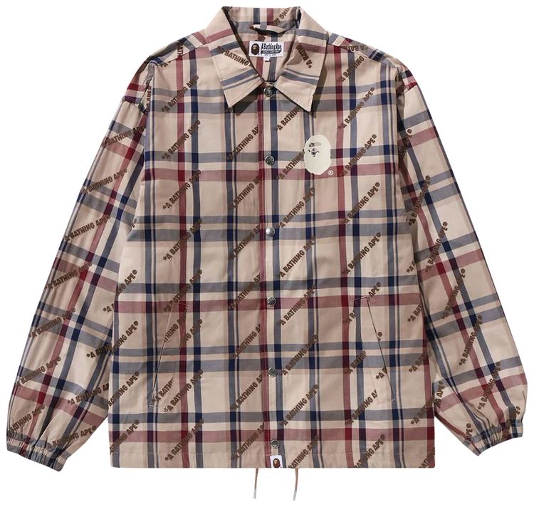 BAPE Logo Check Pattern Coach Jacket Beige