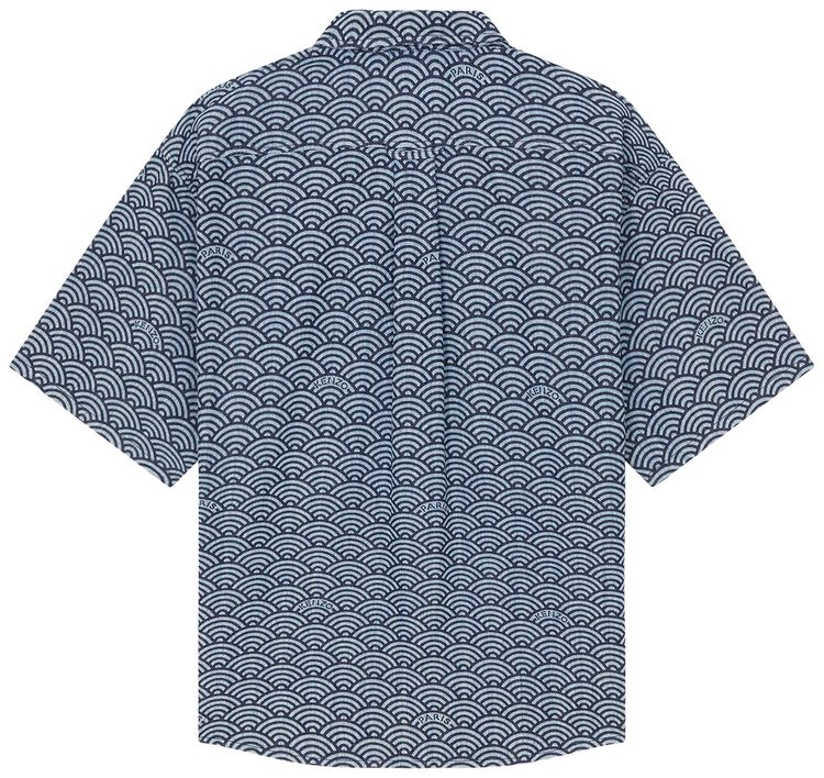 Kenzo Seigaiha Short Sleeve Shirt Rinse Blue Denim