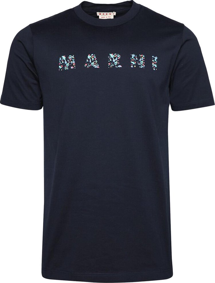 Marni Floral Logo T Shirt BlueBlack