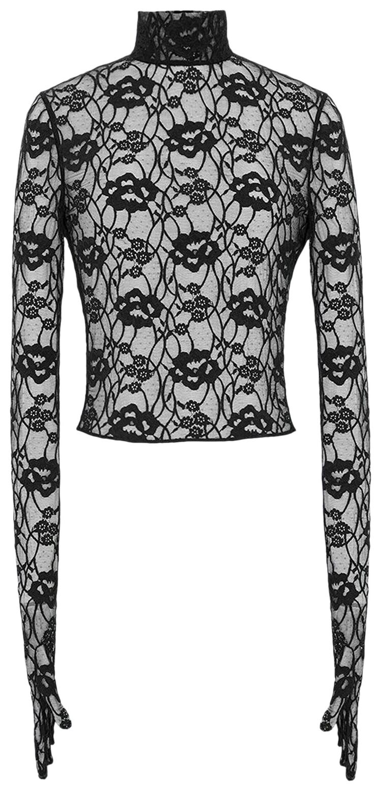 Saint Laurent Floral Jacquard Point Desprit Tulle Blouse Black