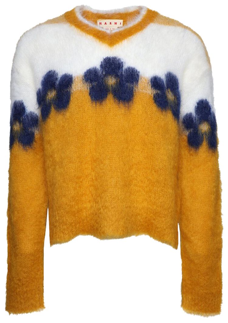 Marni V Neck Floral Pattern Sweater Light Orange