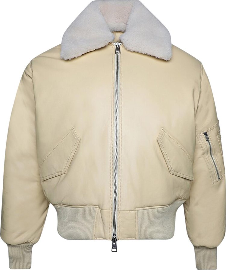 Ami Leather Bomber Jacket Vanilla Cream