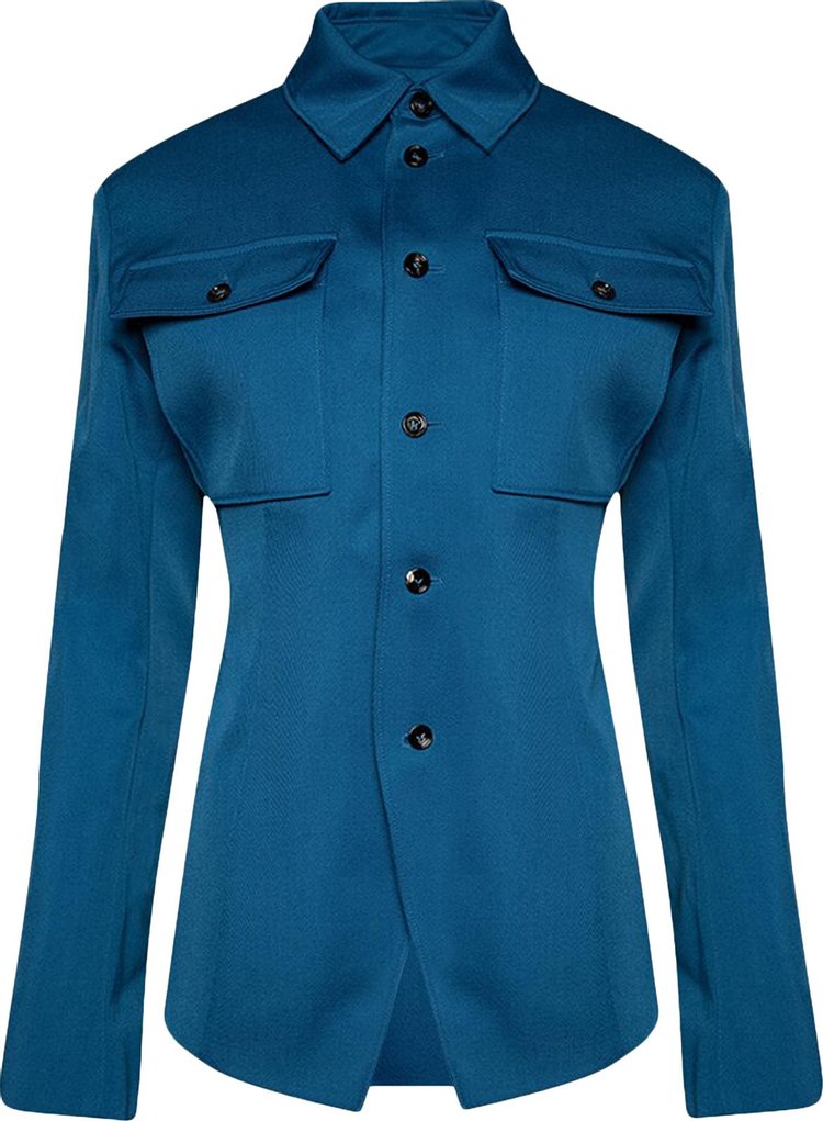 Bottega Veneta Wool Gabardine Shirt Jacket Pacific Blue