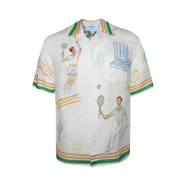 Casablanca Cuban Collar Short Sleeve Shirt Tennis Play Icon