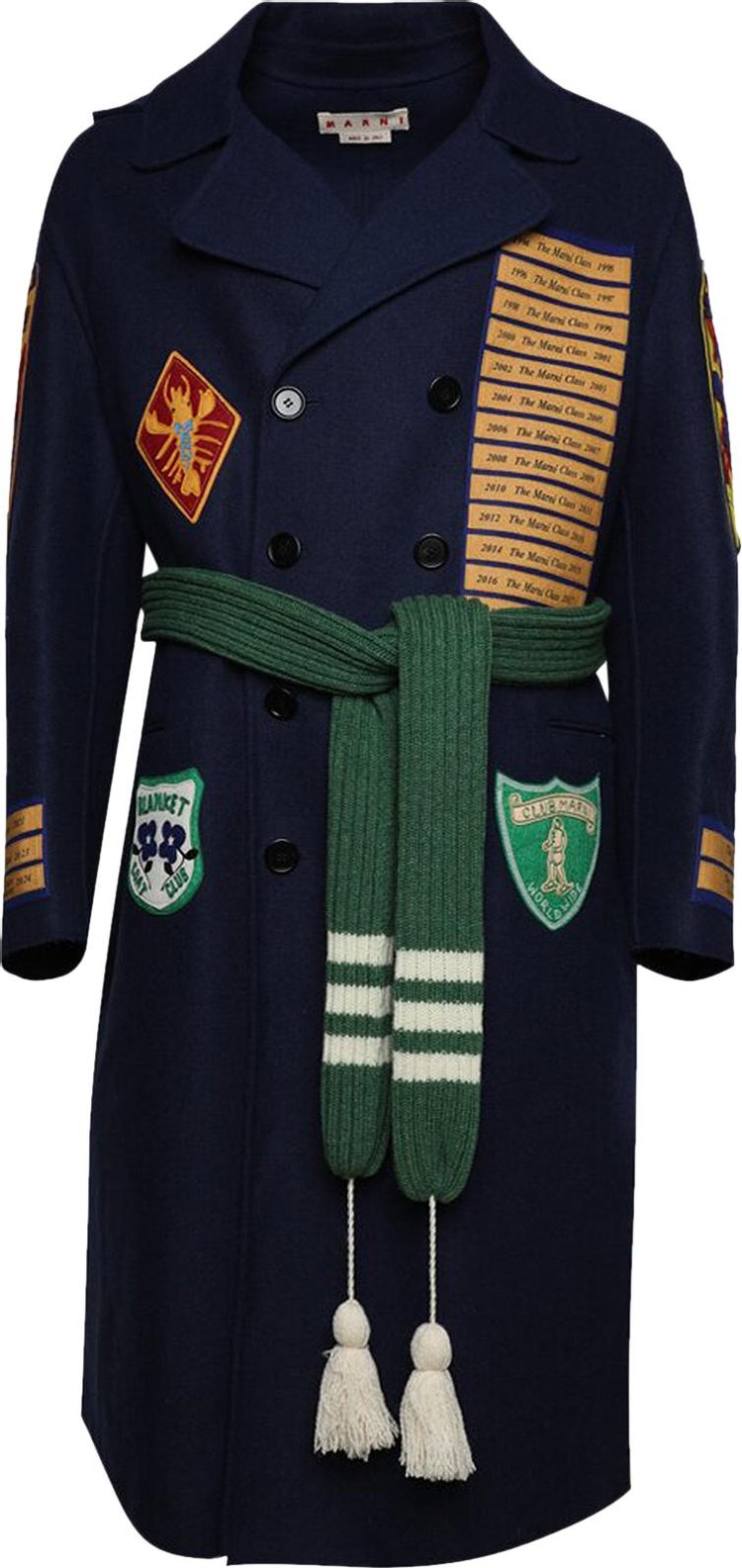 Marni Patchwork Coat With Waist Belt 'Light Navy'