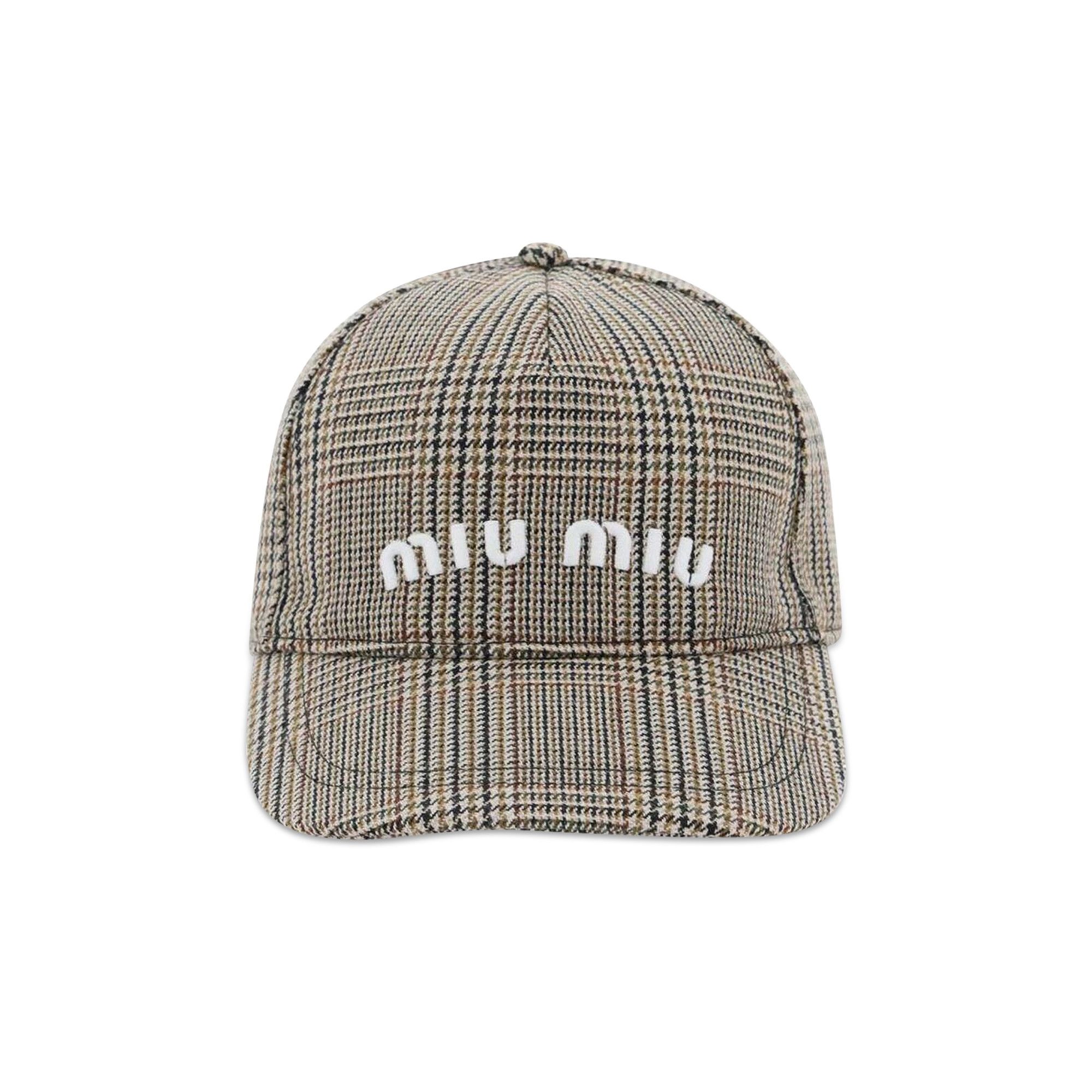 Buy Miu Miu Prince Of Wales Checked Baseball Cap 'Tabacco