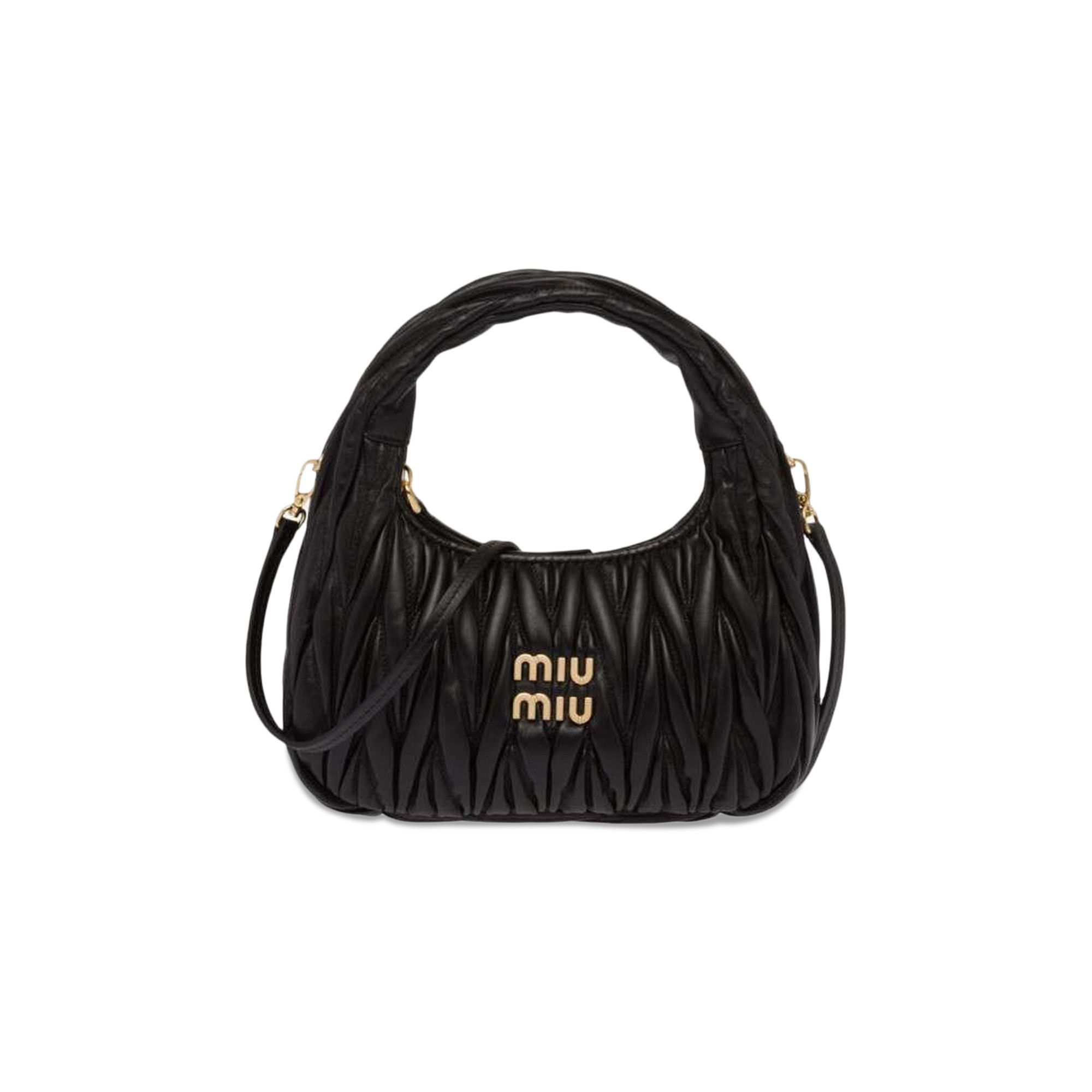 Buy Miu Miu Wander Matelasse Nappa Leather Hobo Bag Black 5BC125 N88 F0002 GOAT CA