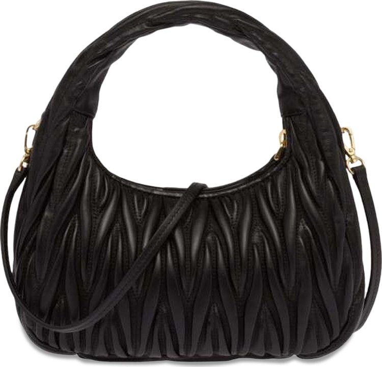 Miu Miu Wander Matelasse Nappa Leather Hobo Bag Black