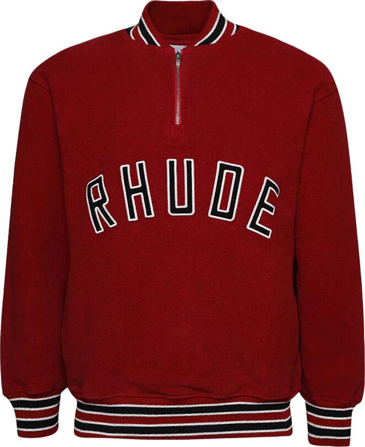 Rhude Quarter Zip Varsity Jacket 'Vintage Red'