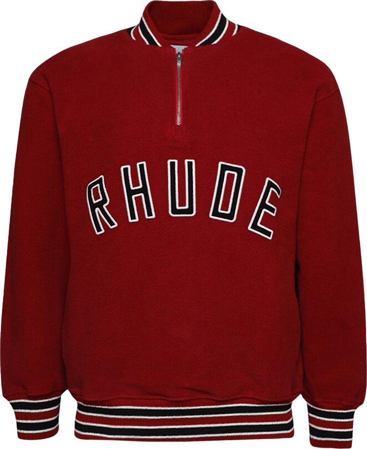 Rhude Quarter Zip Varsity Jacket Vintage Red