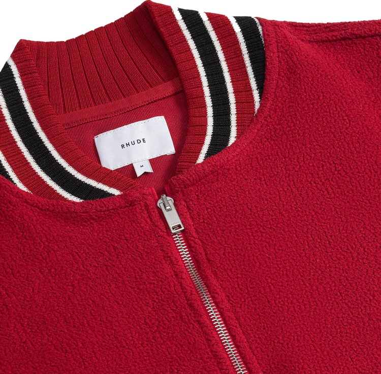 Rhude Quarter Zip Varsity Jacket Vintage Red