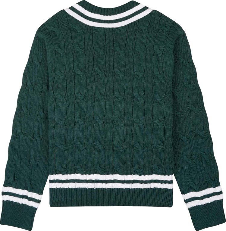 Sporty  Rich Cableknit V Neck Sweater Forrest