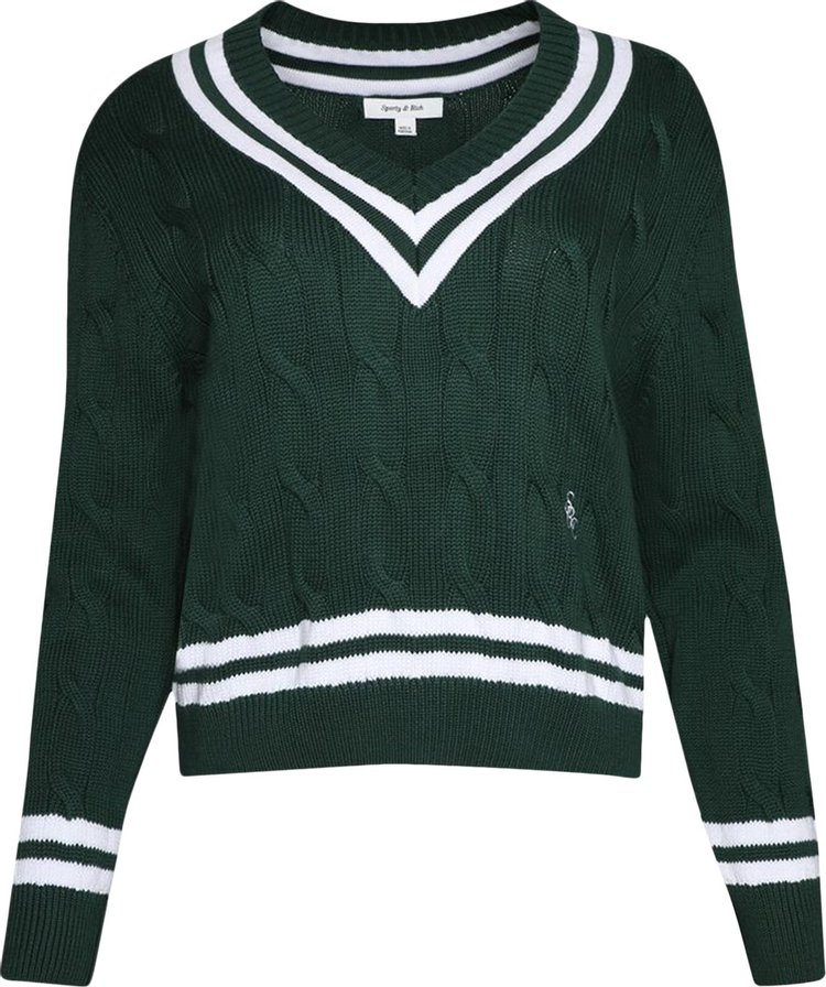 Sporty & Rich Cableknit V Neck Sweater 'Forrest'