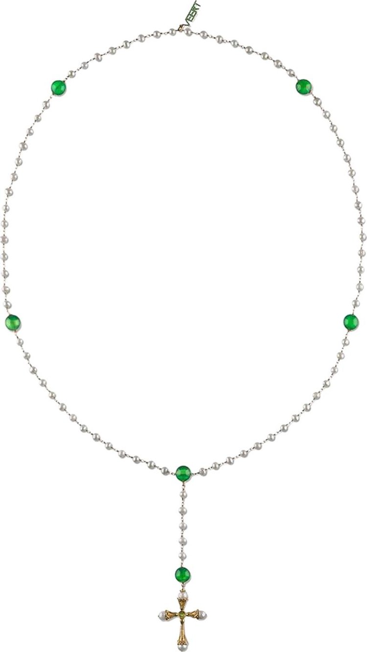 VEERT Freshwater Pearl Green Onyx Rosary Necklace 'Silver/Gold'