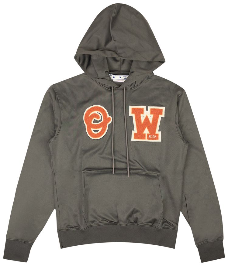 Off White Patch Slim Hoodie Warm GreyOrange