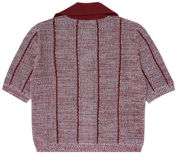 Lanvin Lace Knit Button Up Polo RedMulticolor