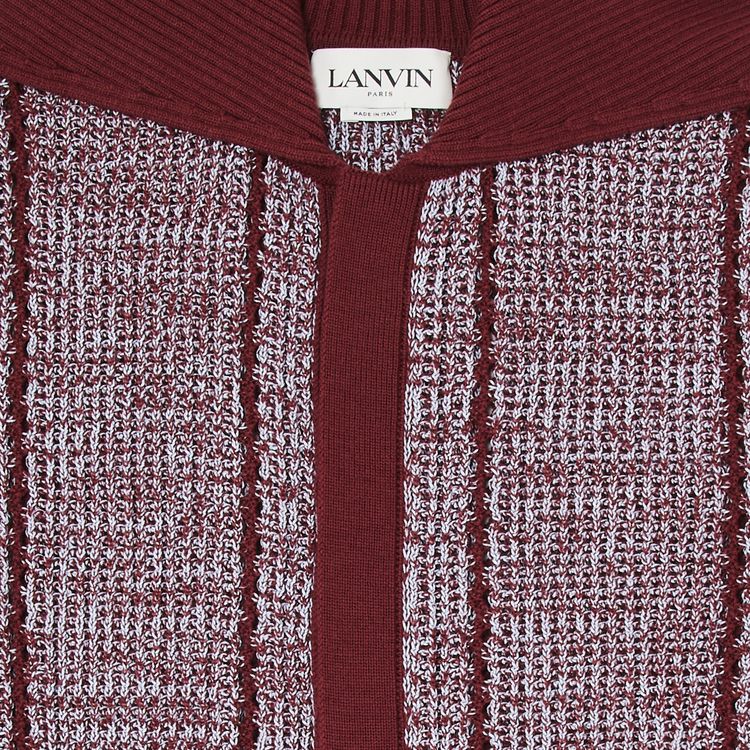 Lanvin Lace Knit Button Up Polo RedMulticolor