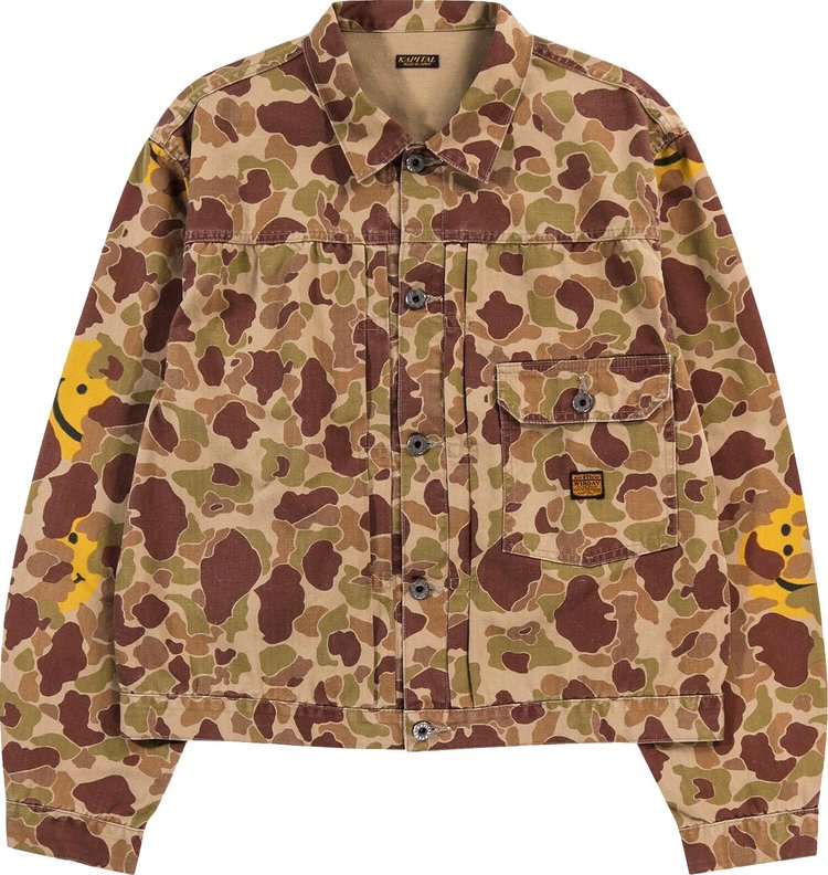 Kapital Herringbone Happy Peek-A-Boo Camo 1st Jacket 'Beige/Khaki'