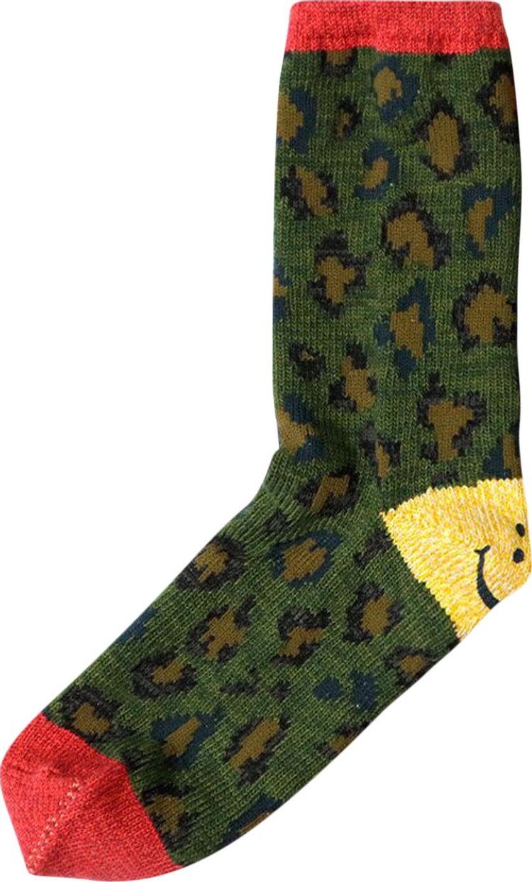 Kapital Raninbowy Happy Heel Leopard Socks 'Green'