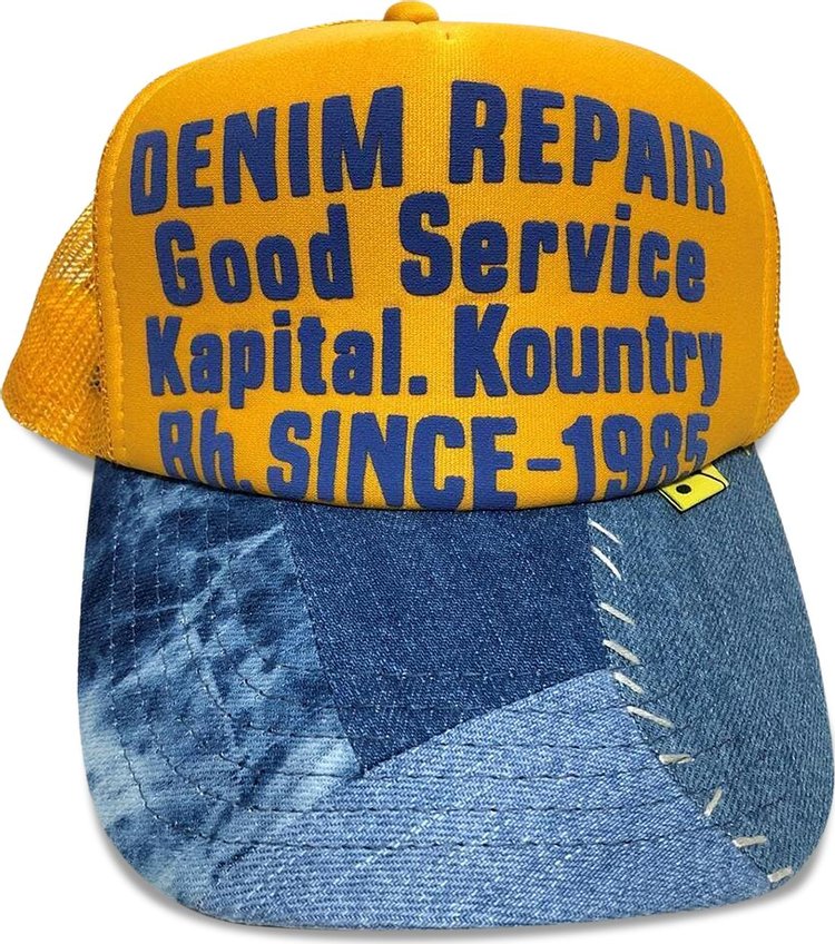 Kapital Denim Repair Service Denim Re Construct Trucker Cap Gold