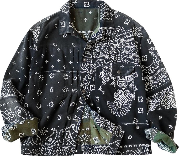 Kapital Flannel Reversible Bandana 1st Jacket 'Black/Khaki'