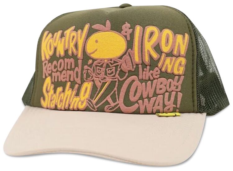 Kapital Kountry Coneycowbowy Trucker Cap Dark GreenEcru