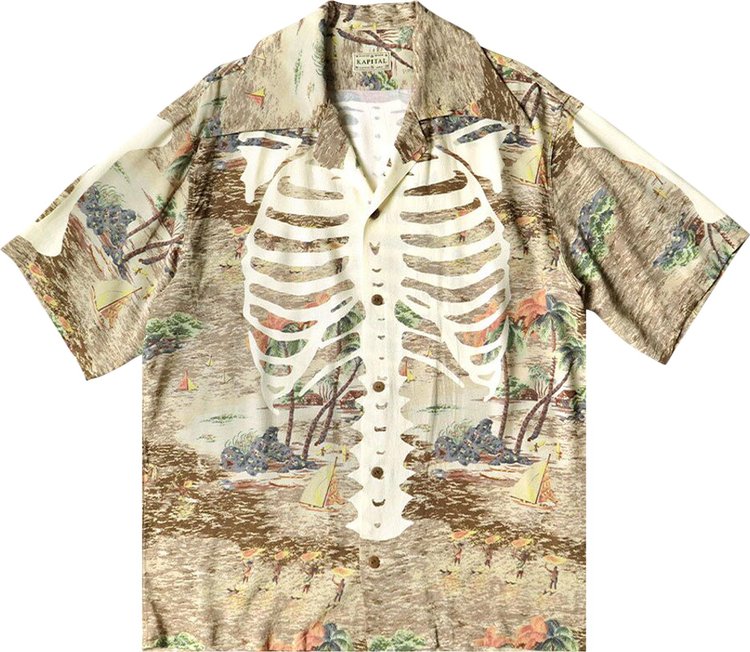 Kapital Rayon Kamehameha Bone Wrangle Collar Aloha Shirt 'Brown'