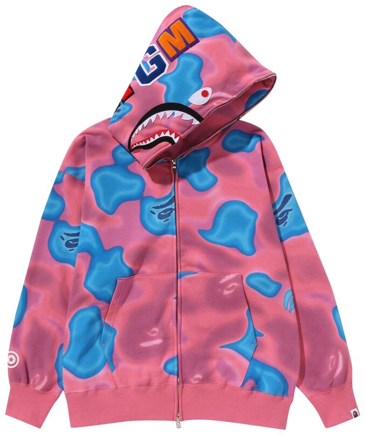 BAPE Liquid Camo Shark Relaxed Fit Full Zip Hoodie Pink