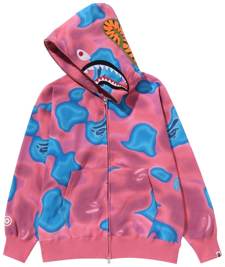 BAPE Liquid Camo Shark Relaxed Fit Full Zip Hoodie Pink