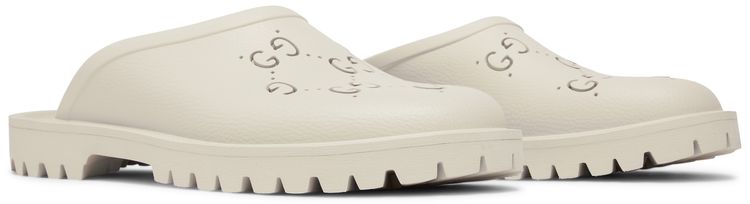 Gucci Slip On Sandal Cut Out Monogram   Mystic White