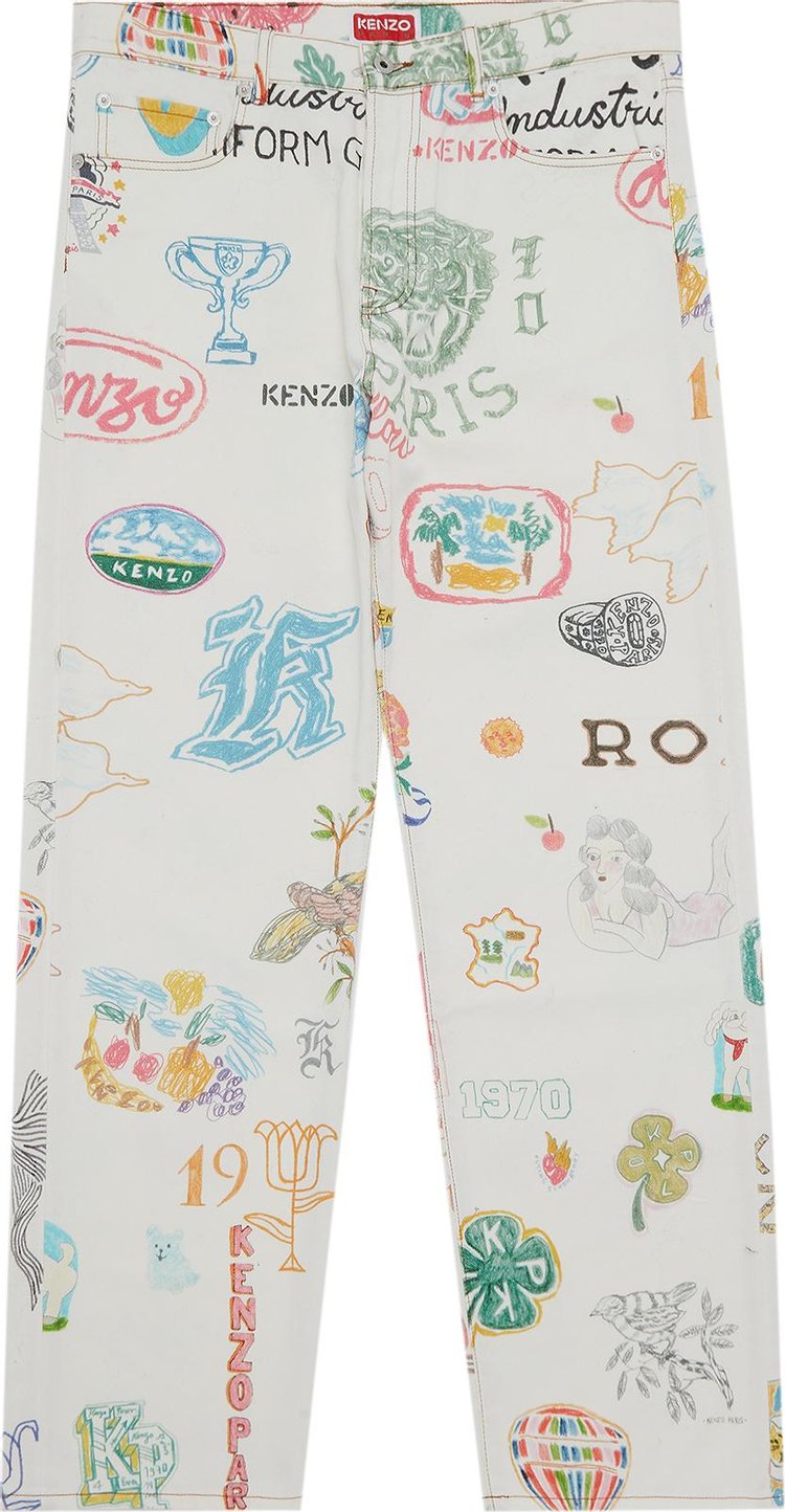 Kenzo Drawn Varsity Asagao Straight Denim Pants 'Multicolor'
